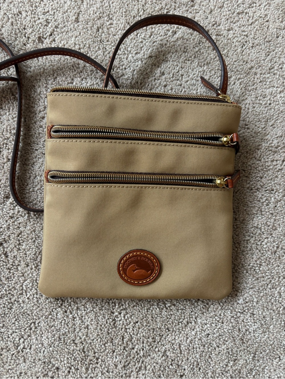Dooney & Bourke Khaki/Tan Crossbody with Leather Trim